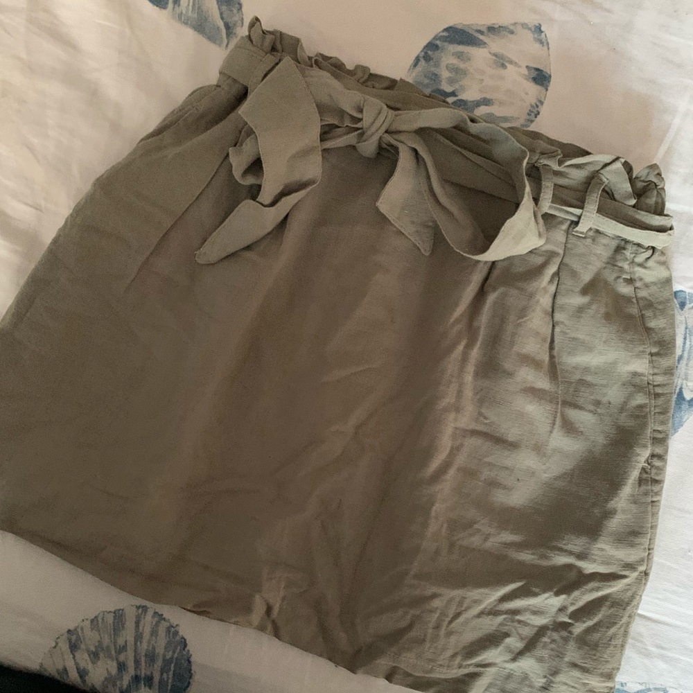 Olive Green Paper Bag Waist Tie American Eagle Skirt